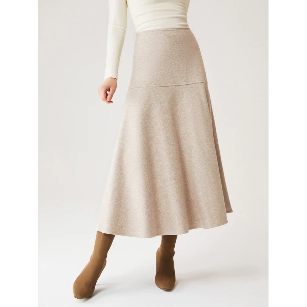 NWT OGL FuzzLuxe Flared Maxi Skirt Heather Beige Size XS